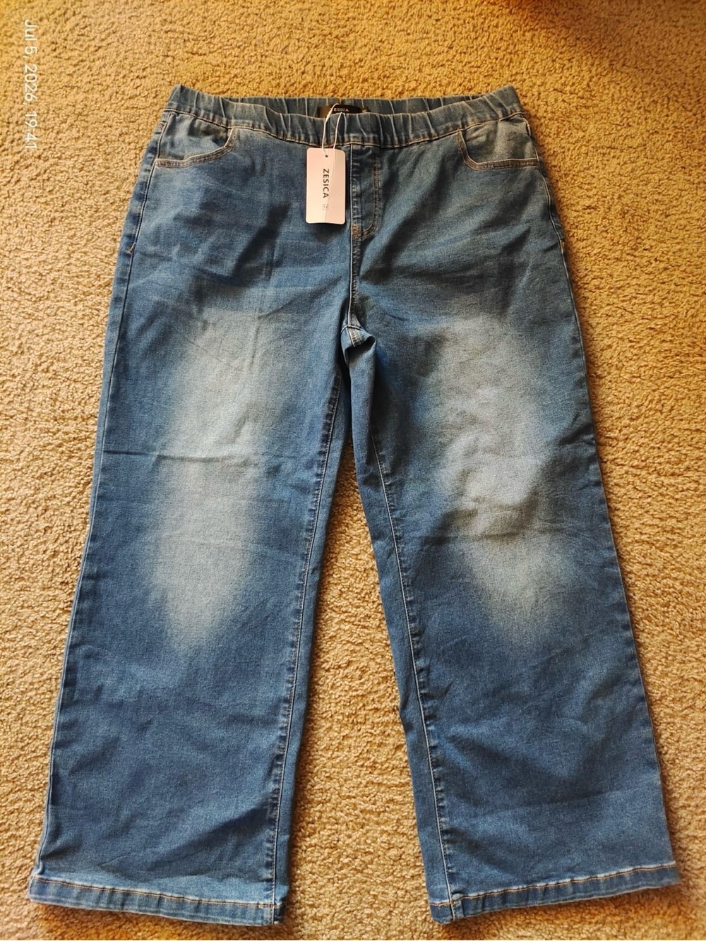NWT Zesica Women’s Wide Leg Denim Jeans. Elastic Waist Front &Back Pockets Sz18